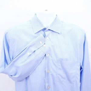 Joseph Abboud -16.5 33- Blue Check Collared Dress Shirt No Wrinkles Tailored Fit